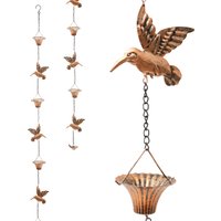 Rain Chain for Gutters Outside Rustproof Metal Water Divertor Rain Catcher Chain with 7 Cups and Hummingbird Decor Garden Decor