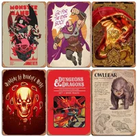 HD Tin Sign Vintage Dungeons & Dragons Wall Decor - Retro DND Dice Owlbear Monster Metal Poster for Game Room Man Cave Decor
