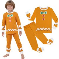 Kids Gingerbread Man Costume Boys Christmas Outfit Toddler Halloween Cosplay Clothes Girls Funny Theme Party Long Sleeves Set