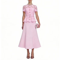 Customized Pink Intricate Exquisite Jersey Lace Button Sash Mermaid Scoop Neck Ankle Length Evening Dresses Sizes Available