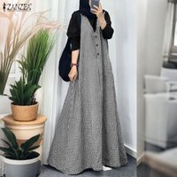 2026 ZANZEA Fashion Women Long Sleeve Muslim Abaya Dress Ramadan Robe Hijab Sundress Spring Plaid Patchwork Dresses Loose Kaftan