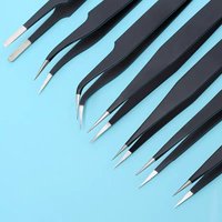 ESD Tweezers Set Anti-Static Anti-Magnetic Anti-Acid Stainless Steel Tweezers Kits Laboratory Work Black Angled/Bent Tip/Flat