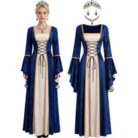 Mepase Women Renaissance Velvet Dress Medieval Costume with Rhinestone Tiaras Crowns Irish Dresses Halloween Gothic Cosplay