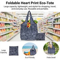 Large Capacity Eco-Friendly Foldable Shopping Bag Reusable Tote with Print Design for Supermarket Use Portable Carry Handle