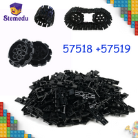 100PCS 57518 Tank Links Crawler Track 57519 Wheel Parts Military Vehicle Technology Building Blocks DIY MOC Bricks Accessories