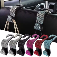 2PCS Rhinestone Decor Car Seat Back Hook Hanger Universal Bling Diamond Vehicle Auto Headrest Storage Holder Car Accessories