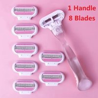 CC033---(1 handle + 8 blades) Women's safety razor blades face/legs/armesids/bikini beauty hair removal shaving compatible razor