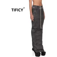 Dark Rick RO High Street long skirts Women's Denim Water Gun Gray Drawstring Long Bag Hip Wrap Casual Split Long Skirt 25O