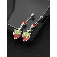2024 New Dripping Oil Strawberry Belly Ring - Cute Sweet Navel Piercing Jewelry, Stainless Steel Body Jewelry for Women