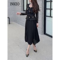 Luxury Women's Lace patchwork dress 2025 Spring summer France Long Pleated dresses with belt Party Vestidos Fashion INKEO 3D094
