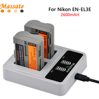 Massate EN-EL3E EN EL3E ENEL3E 2600mAh Battery +Fast USB Charger for Nikon D300S D300 D100 D200 D700 D70S D80 D90 D50 L50 Camera
