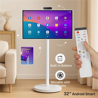 32” Android 15 Floor Stand TV, 6G+128G Smart Screen with Remote Controller, 2K Camera Video Call, Inbuit 148WH Battery Power