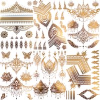 Realistic Henna Lace Temporary Tattoos For Women Adults Fake Jewelry Pendant Moon Tattoo Sticker Gold Hand Water Transfer Tatoos