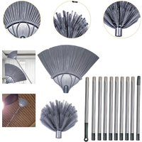 2in1 Cobweb Duster Brush Long Handle Extended Stainless Steel Pole Dust Remover Tool for Ceiling Fan Household Cleaning Supplies