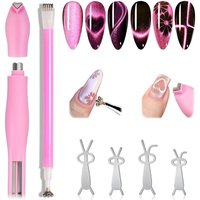 6pcs 3 in 1 Double Head Flower Design Professional Heart Cat Eye Magnet Gel Polish Magnetic Pen Rabbit Guides Nail Art DIY Tools