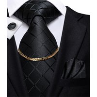 Hi-Tie Business schwarz Luxus Plaid Herren Krawatte Seide Krawatten Mode Krawatte Kette Taschentuch Manschetten knöpfe Set Design Geschenk für Männer Hochzeit