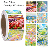 500Pcs Oil Painting Landscape Sticker Roll, Various Scenic Patterns Seal Stickers for Decor, DIY & Gifts