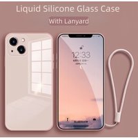 Luxury Liquid Silicone Tempered Glass Phone Case For iPhone 17 16 15 14 13 12 11 Pro Max Plus With Lanyard Wristband Back Cover