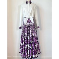 Color blocked lapel tie waist cinching short shirt two-piece set for spring women's clothing+retro printed loose half skirt set