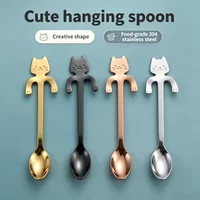 Cute Cat Coffee Spoon 304 Stainless Steel Creative Hanging Cup Design Teaspoon Milk Dessert Spoon Anti-scald Kitchen Tableware