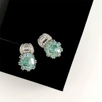 Blue green fresh silver 925 round beads gemstone earings stud fashion gentle earrings for women suitable for daily jewelry