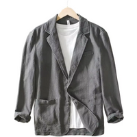 70% Linen 30% Cotton Breathable Men's Blazer Suit Jacket For Men Black Coat For Summer Business Lightweight Male Clothes 2024
