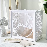 White Wedding Card Box for Receptions, PVC Gift Card Box for Wedding with Acrylic Windows, Rustic Envelope Money Gift Box