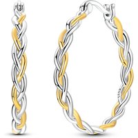 925 Sterling Silver Golden Earrings Women Sparkling Two-tone Braided Hoop Earring For Anniversary Wedding Jewelry Gifts