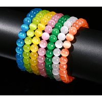JD Natural Stone White Blue Yellow Cat Eyes Stone Round Bead Bracelets Women Trendy 6 8 10mm Elastic Rope Bracelet Yoga Jewelry