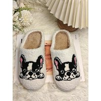 2026 New Cute Bulldog Cartoon Fleece Slippers for Men and Women, Autumn Winter Warm Home Anti-Slip Wear-Resistant Slides