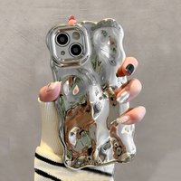 Ins Plating Metal Silver 3D Bubble Wave Edge Case For iPhone 17 Air 16 13 14 12 11 15 Plus Full Protection Glossy Back Cover