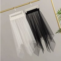 Elegant Transparent Lace Mesh Skirt Black White Long Tulle Skirt Irregular Cover Up Skirt Women