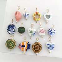 Heart Flower Conch Ceramics Pendant Charm Handmade for Necklace Stainless Steel Gold Color Geometric Imitation Pearl Wholesale