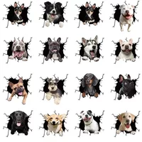 Car Stickers Motorcycle Puppy Broken Window 3D Products Simulation French Bulldog Sticker Vinyl Decals Personality, Car Rear