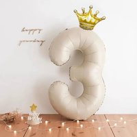 2Pcs Cream Number Balloons with Crown Foil Balloon 1 2 3 4 5 6 Birthday Wedding Party Decoration Baby Shower Air Helium Globos