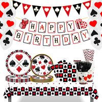 Casino Theme Party Decorations Poker Cards Plates Cups Napkins Banner Tablecloth Balloons Birthday Playing Cards Party Supplies