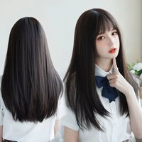 26-inch black synthetic wig for long straight hair, Halloween cosplay costume party wig, high-temperature hair accessory