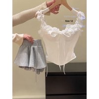 White Lace Strap Top And Grey Short Skirt Two-Piece Set Women's Spring 2026 New Sweet And Spicy Girl Anti-Light Leaking Suit