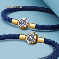MOONLIGHT 12 Constellation Charm Bracelet 4.8mm Braided Leather Bracelet Aries Gemini Leo Libra Virgo Taurus Couple Jewelry Gift