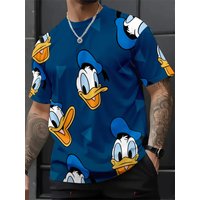 Cute Donald Duck Pattern Print Men's Navy T-shirt Summer Casual Top