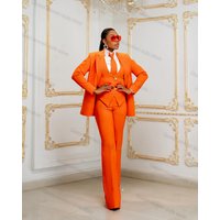 Office Orange Women Suit Set for Wedding 3 Piece Blazer+Pants+Vest Jacket Business Lady Cotton Coat Trousers Custom Made