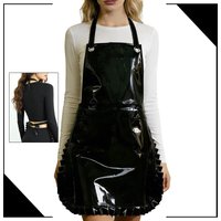Black Lace Neck Hanging Waterproof and Oil Resistant PU Apron Non Stick Hair Apron Nail Salon and Barber Work Clothes Apron