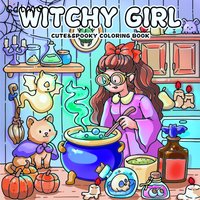 WITCHY GIRL CUTE & SPOOKY Coloring Book for Adult Bold-easy Pattern for Relaxation Kids Educational DIY Painting Drawing Book