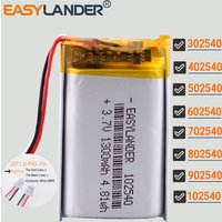 JST SH1.0mm 3Pin 3.7V 1300mAh 102540 Lithium Li-ion Lipo Polymer Battery 302540 402540 502540 602540 702540 802540 902540