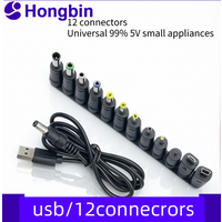 Universal Power Cable USB to DC 5.5 * 2.1mm Jack 5V Charging Cord with 12 Selectable Connector Tips for CCTV Cameras TV Box