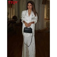 TTQV Fashion Loose Print Women's Two Pieces Set Elegant Long Sleeve Blazer With High Waist Maxi Skirt Set Female Streetwear