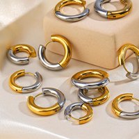 Fashion Gold Silver Double Colors Stainless Steel 18K Gold Plated Huggies Earrings Plain Ring Ear Hoops for Women Punk Jewelry