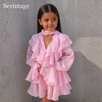 Sevintage Luxury Chiffon Flower Girl Dresses Tiered Ruffles V-Neck Birthday Party Dresses For Girls Kids Dress Dubai Customized