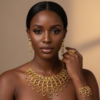 ESALE Fashion Full Jewelry Set 18K Gold Plated Classic Design Necklace Earrings Bracelet Ring Wedding Party Jewellery