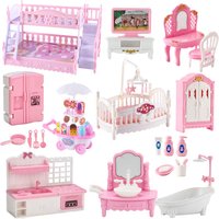 1:12 Dollhouse Ice Cream Truck Baby Bed Simulation Miniature Scene Display Dessert Car Bunk Bed Bathroom Kitchen Toy For Girl
